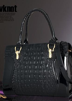 Сумка женская высококачественная эко кожа лаковая черный( 0402 )