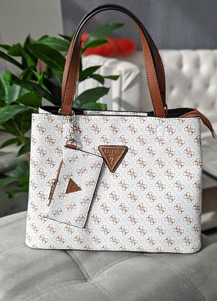 Сумочка guess шоппер белый+коричневый