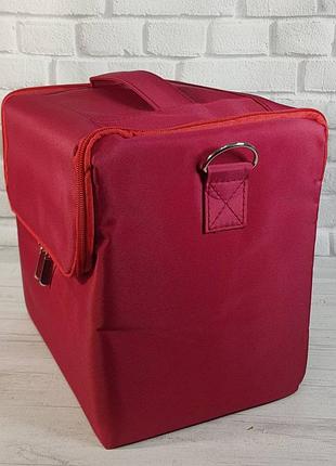 Сумка кейс бьюти из текстиля для мастеров красная ягода на змейке