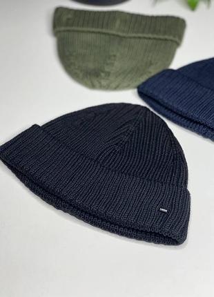 Чоловіча шапка-біні коротка waynerg в'язана зимова тепла шапка біні маленький логотип акрил/котон 52-60 см чорний