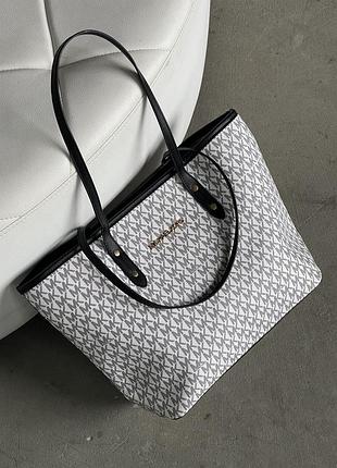 Сумка michael kors шоппер белая+черные ручки есть
