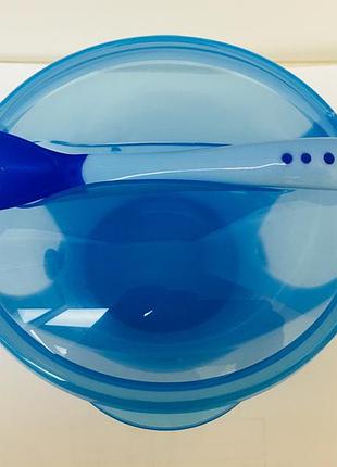 Тарелка на присоске з ложкой и кришкой, siqi рожевий