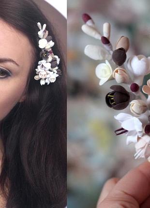 Авторская заколка "кофейный шейк"