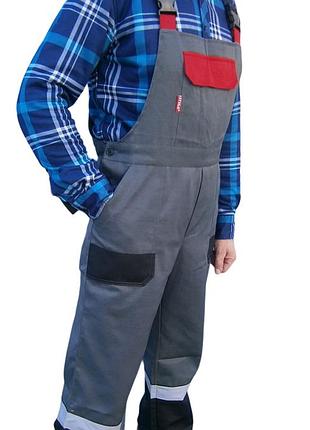 Напівкомбінезон робочий професіонал комбо сірий зі світловідбиваючою смугою розмір 44 / 46