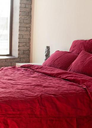 Постельное белье из льна бордо семейный