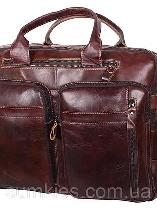 Кожаная мужская сумка через плечо pre1710 коричневая для документов а4 ноутбука 39х31см