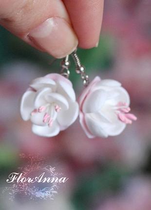 Авторські сережки "біло-рожевий жасмин"
