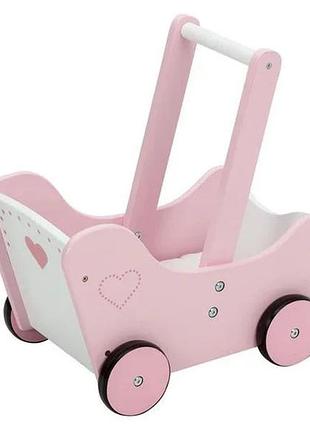 🌸 детская деревянная коляска для кукол 🧸 розовая игрушечная коляска с текстильным чехлом