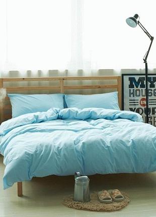 Постельное белье из льна голубой двуспальный