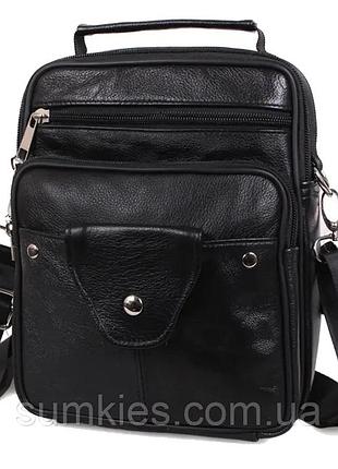 Сумка мужская кожаная black 201 черная барсетка через плечо 23х18х7см