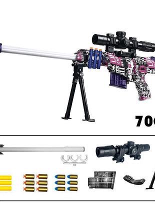 Игрушечная мини снайперская винтовка м24 с оптическим прицелом стреляет мягкими пулями с гильзой