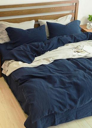 Постельное белье из льна темно-синий