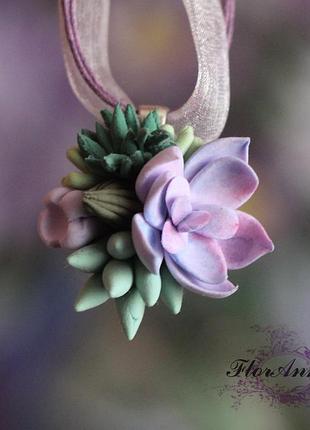 Кулон/подвеска "суккуленты" цветы из полимерной глины