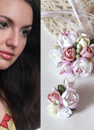 Авторський комплект прикрас ручної роботи сережки та кулон "квіткове мереживо"