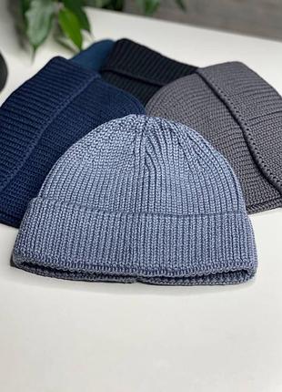 Мужская шерстяная шапка бини 100% шерсть вязаная зимняя короткая теплая базовая шапка универсальная 5 цветов серый