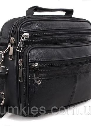 Кожаная мужская сумка через плечо black205 черная барсетка 23х19х6см