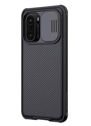 Чехол бампер карбоновый защитный nillkin camshield для xiaomi poco f3 цвет черный