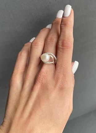Срібна каблучка комбінована з золотом білі перлини 20