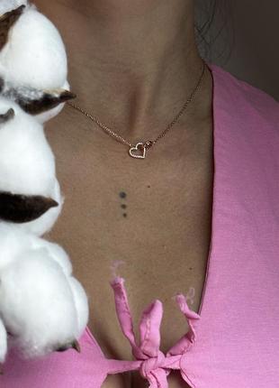 Серебряная подвеска время любви с сердечком и кругом с римскими цифрами, позолота или родий, длина 40+5 см рожева позолота