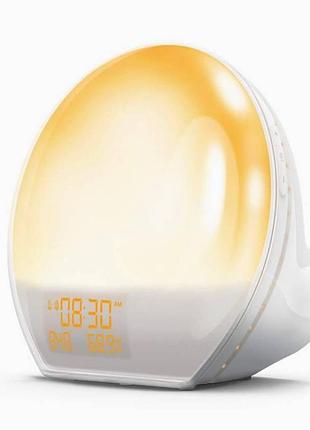 Світлодіодний будильник, годинник ommani alarm clock з симуляцією сходу сонця, 7 кольорів, подвійний цифровий