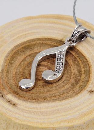 Кулон серебряный "нота" с фианитами 925 пробы.