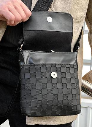 Мужская сумка / месенджер louis vuitton, кожаная черная барсетка луи витон