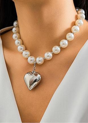 Чокер + кулон серце перлини (імітація)