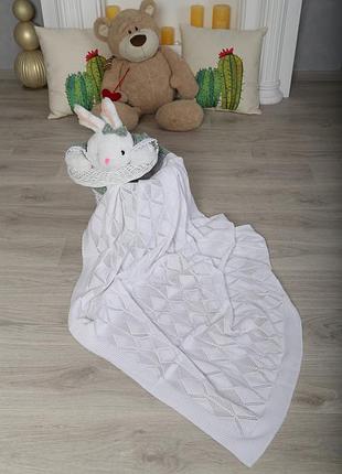 Плед хлопковый на подарок "ромб", белый