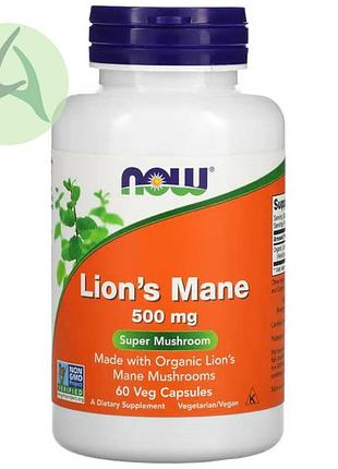 Now foods, ежовик гребенчатый, 500 мг, 60 капсул