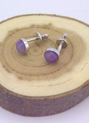 Сережки срібні гвоздики-пусети з халцедоном 925 проби.