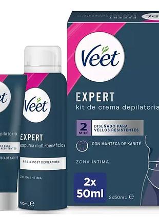 Набор для удаления волос veet expert для интимных зон тела, крем для удаления волос для женщин 50 мл и пенка