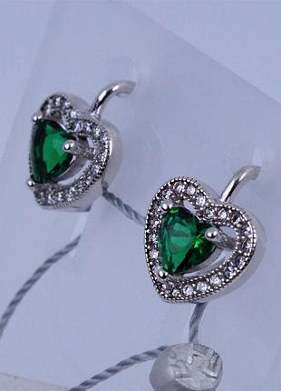 Серьги серебряные "сердечки" с фианитами 925 пробы.