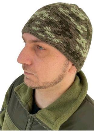 Шапка на флисе вязаная пиксель