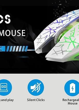Игровая беспроводная тихая мышка с rgb подсветкой и usb-приемником tenmos k6 (white)