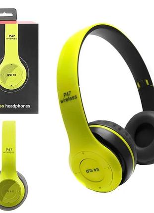 Полноразмерные bluetooth наушники wireless p47 с микрофоном, беспроводные наушники для пк и телефона зелёный