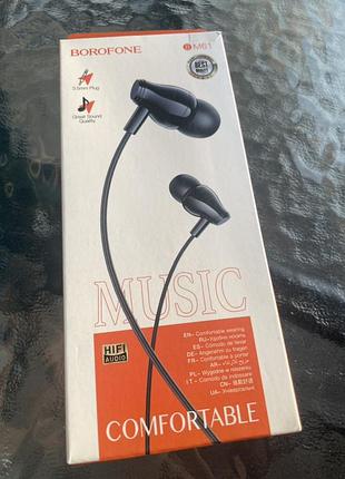Borofone bm61 wanderer universal earphones with mic - black, провідні