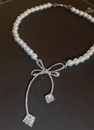 Чокер із перлами перловий перловий з бантиком бантик-стрічки зі стрічками ошатний намисто