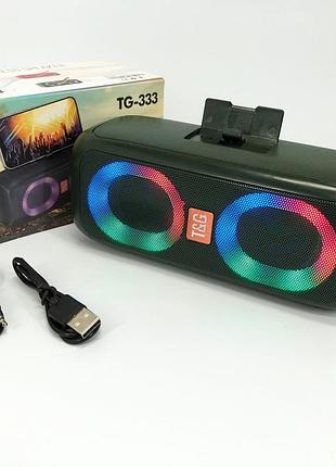 Портативная колонка t&g tg333 2x5w с rgb подсветкой, громкая блютуз колонка. цвет: зеленый