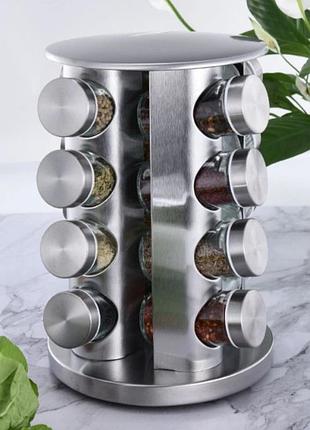 Качественный органайзер для специй на 16 шт спецовница круглая стеклянная нержавейка