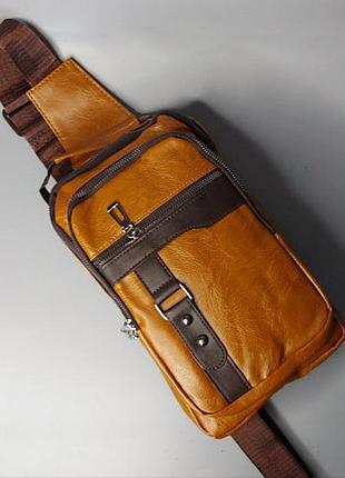 Мужская сумка-мессенджер из эко-кожи коричневый