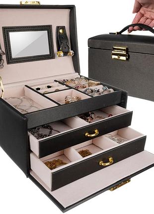 Сатиновая шкатулка для украшений beautylushh, чёрная, с зеркалом и ключом