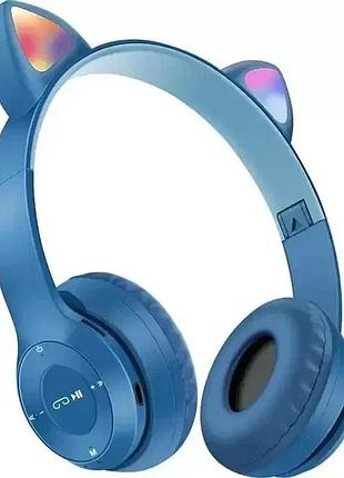 Беспроводные bluetooth-наушники wireless headset black p47 темно-синие 😸 с ушками