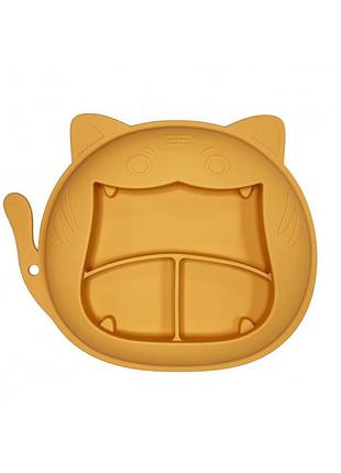 Детская силиконовая тарелка-коврик секционная котик оранжевый