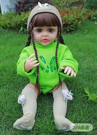 Лялька реборн інтерактивна реалістична дівчинка з довгими волоссям і аксесуарами 52 см