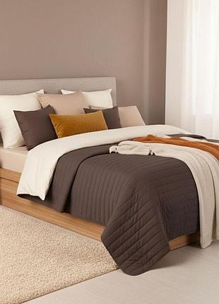 Покрывало на кровать 240х260 см люкс ideia двухстороннее, прочная стежка ткани, антиаллергенное волоконо беж