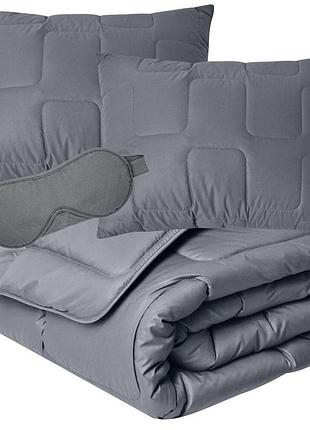 Набор евро man maker ideia одеяло 200х220 и 2 шт подушка 50х70 серый искусственный пух + маска для сна