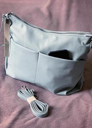 Женская сумка мешок голубая,мягкая екокожа,вместительная,сумка шопер сумка-хабо