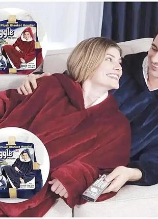Huggle hoodie толстовка-плед с капюшоном серый бордо-синий