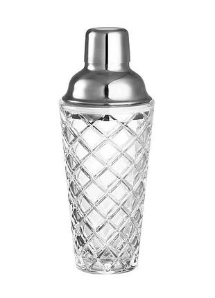 Барный шейкер bar house стеклянный для коктейлей 420 мл с металлической крышкой серебристый