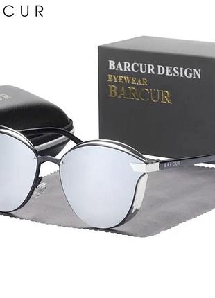 Брендові жіночі сонцезахисні поляризаційні окуляри barcur silver/ женские солнцезащитные очки дзеркало